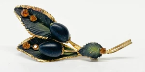 MCM Vintage Signed Austria Gold Tone Olives Brooch Pin Amber Rhinestone Costume - Picture 1 of 12