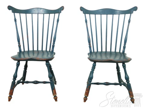 54585EC: Pair Blue Painted Windsor Style Fan Back Side Chairs Cover