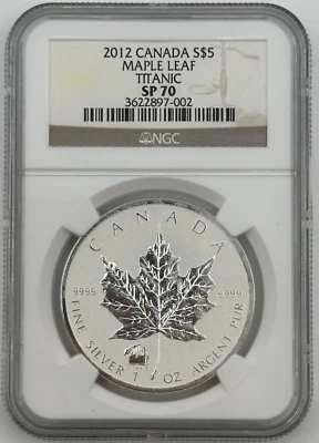 2012 Canada S $5 Maple Leaf Silver Coin Titanic Privy NGC SP 70 Reverse Proof - Image 1 of 3