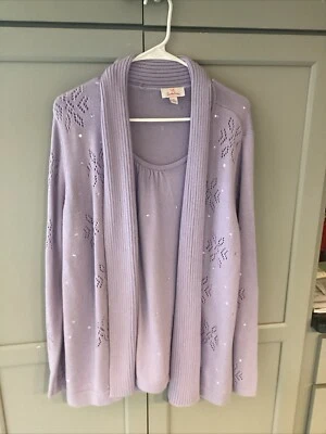 QUACKER FACTORY Mezcla de Algodón Adornado 2 Fer Suéteres Conjunto Talla 1X Lavanda Foto 1 de 4