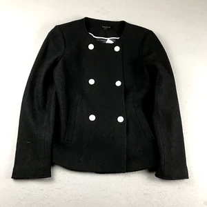 Talbots Jacket Women 10 Black Woolen Lined Double Breasted Collarless Coat NWT - Picture 1 of 10