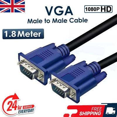 1.8 Meter VGA / SVGA 15 Pin PC Computer Monitor LCD Extension Cable Male to Male - Image 1 of 4