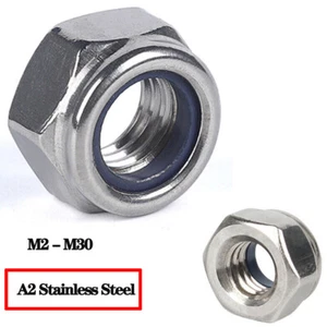Tuercas de bloqueo de inserción de nailon Nyloc M2 M2,5 M3 M4 M5 M6 M8-M30 A2 acero inoxidable - Imagen 1 de 9