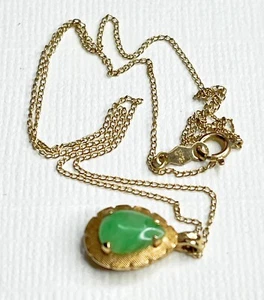 NATÜRLICHE GRÜNE JADE 14K GELBGOLD ANHÄNGER & KETTE - Bild 1 von 7