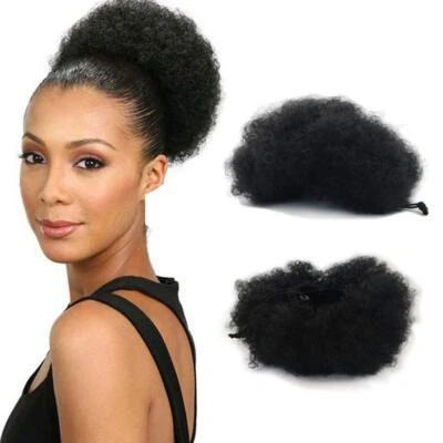Afro Ponytail Puff Drawstring Wrap Synthetic Short Curly Hair Bun Updo Chignon - Image 1 of 4