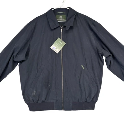 耐候轰炸机夹克男式大号海军蓝防水超细纤维 — 第 1/4 张图片