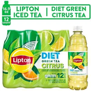 Lipton Diet Green Tea Citrus Iced Tea, Bottled Tea Drink, 16.9 fl oz, 12 Pack Bo - Picture 1 of 1