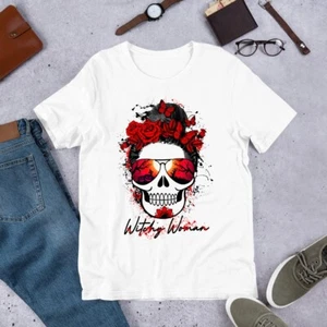 Witchy Woman Skull Witch Girl Woman Halloween Roses Witch Tshirt - Picture 1 of 1