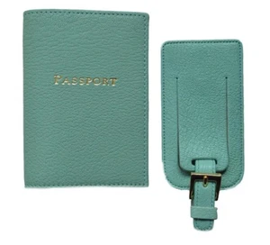 Graphic Image- Goatskin Leathe - Passport Case & Luggage Tag - Robin's Egg Blue - Picture 1 of 3