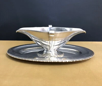 saucière ART DECO métal argenté BOUILLET BOURDELLE BB 26,5 cm Table Sauce Plat - Photo 1/4