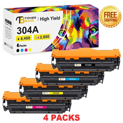 4PK For HP CC530A -CC533A 304A Color Toner Cartridge LaserJet CP2025dn CM2320mfp - Image 1 of 4