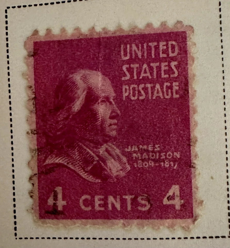 US 4 Cent James Madison 1938, Scott #808 Stamp VF - Image 1 of 1