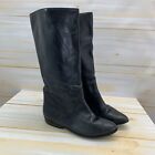Vintage Via Milano Equestrian Boots 8 D Genuine Leather Embossed Navy Blue B165