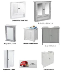 WOODEN BATHROOM CABINET CUPBOARD STORAGE UNIT FREE STANDING / WALL MOUNTED - Picture 1 of 19