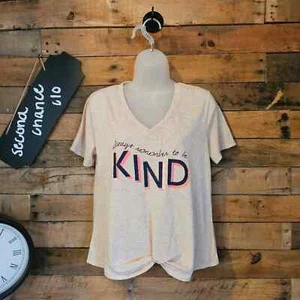 TruSelf women's oatmeal and peach kind theme twisted front shirt size medium - Picture 1 of 10