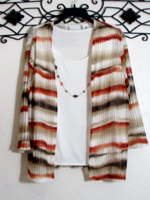 Top Alfred Dunner para mujer talla M manga larga multicolor a rayas cuello redondo Foto 1 de 4