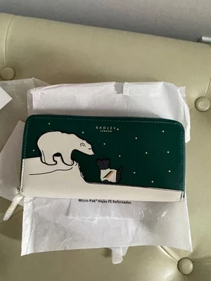 Cartera Radley London Bear With Me Grande Cremallera Alrededor Cuero Verde Nueva con Etiquetas Foto 1 de 4