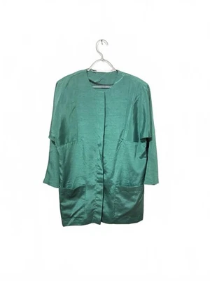 Vintage 1970s Silk Blend Teal Oversized Blazer - Image 1 of 2