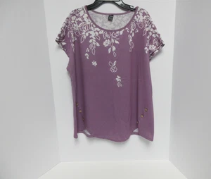 Camisa Shein Mujer Manga Corta Púrpura Talla L Botones en la parte inferior lateral con flores - Imagen 1 de 5