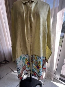 Plus Top John Mark Tunika Shirt Leinenmischung lang Rollriegelärmel Größe 2X - Bild 1 von 13