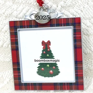 🎄2025 CHRISTMAS TREE ORNAMENT PHOTO PICTURE FRAME HOLIDAY TARTAN PLAID SQUARE - Picture 1 of 9