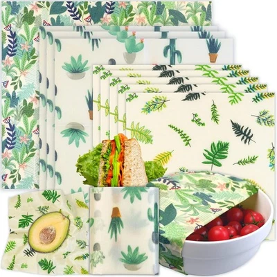 Envoltura de cera de abejas reutilizable - Paquete de 9 envolturas para 5*pequeño, 3*mediano, 1*X-grande  Foto 1 de 4