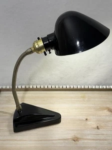 Vintage Atomic Space Age MCM Art Deco Black Metal Adjustable Desk Lamp  16" - Picture 1 of 13