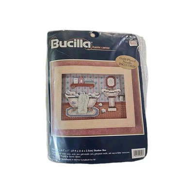 Vintage Bucilla PLASTIC Canvas Kit POWDER ROOM BATHROOM 11 in x 8.5 in. UNOPENED - Image 1 of 4