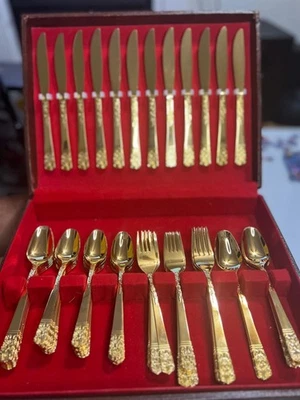 Vintage Gold Plated Flatware Set with Case – 50pcs Luxury Cutlery - Image 1 of 4