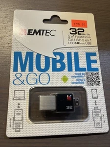 EMTEC MOBILE 32GB USB 3.0 MICRO 2.0 TWO in ONE FLASH DRIVE - Picture 1 of 2