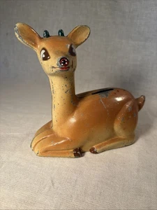 Rudolph the Red Nosed Reindeer Vintage Metal Bank Light Up Nose READ - Picture 1 of 18