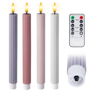 4pk 10" LED Flameless Taper Candles Dusty Mauve Pinkish Lilac with Remote - Picture 1 of 8