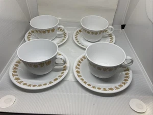(Set of 4) Vintage Corelle Butterfly Gold Coffee Tea Cups and Saucers - Picture 1 of 4