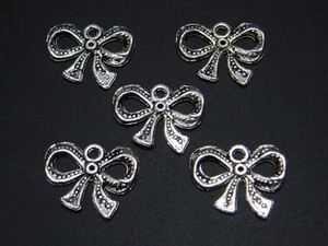 Schleife Anhänger 14x17mm Charm 5 Stk. Metallanhänger silberfarben, A-121 - Bild 1 von 1