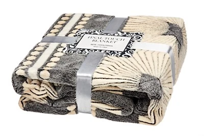 Luxurious & Soft Embossed Mink Fleece Throw Blanket Kingsize Bed Sofa Grey Cream - Image 1 of 4