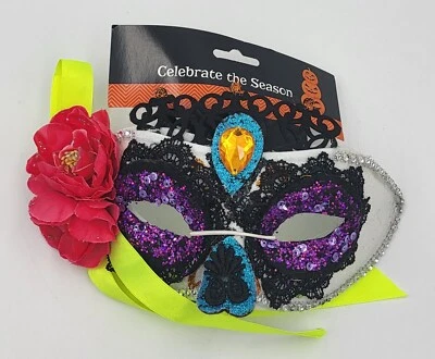 Day of the Dead Adult Halloween Multicolor Masquerade Mask - New - Image 1 of 3