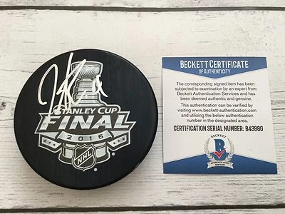 Justin Schultz Signed 2016 Stanley Cup Finals Puck Beckett BAS COA Go Penguins a - Image 1 of 4