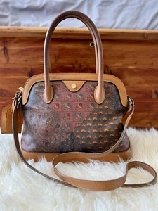 Vintage Escada Handbag Paisley Leather Canvas Purse Brown Red Green Patina - Picture 1 of 8