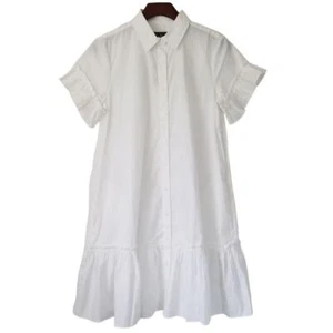 J. Crew Amelia Shirtdress Cotton Poplin Size M Ruffle Trim White NWT BY923 - Picture 1 of 7
