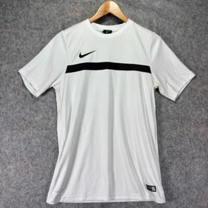 Nike Dri Fit men’s authentic football Shirt s/s training soccer M White Striped - Picture 1 of 13