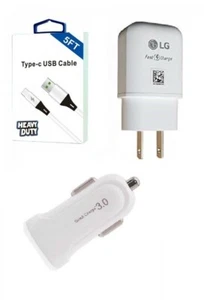 Fast LG OEM Wall 5 Feet USB-C+Fast Car Adapter For LG Stylo 6/K51/V60/Q70/Velvet - Picture 1 of 23