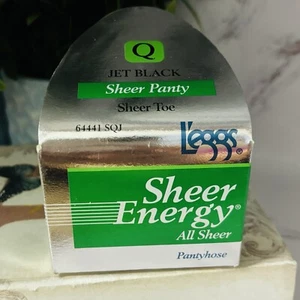 Vintage Leggs Sheer Energy Pantyhose Sheer Toe Jet Black Size Q 64441 SQJ - Picture 1 of 6