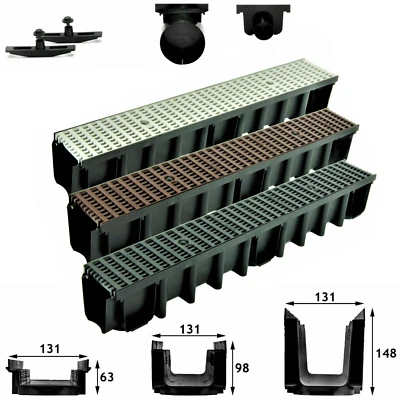 1-10m Entwässerungsrinne 63mm-98mm-148mm Stegrost Kunststoff inkl. Zubehör 12,5T - Bild 1 von 4