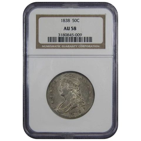 1838 Capped Bust Half Dollar AU 58 NGC 90% Silver 50c Coin SKU:IPC8455 Cover