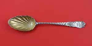 English Georgian Sterling Silver Berry Spoon GW shell bowl engraved lion 8 1/2" - Picture 1 of 2