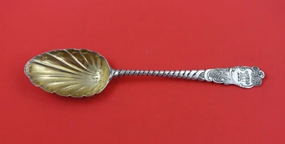 English Georgian Sterling Silver Berry Spoon GW shell bowl engraved lion 8 1/2" - Image 1 of 2