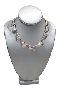 VINTAGE TAXCO MEXICAN STERLING SILVER & ABALONE INLAY NECKLACE - Picture 1 of 3