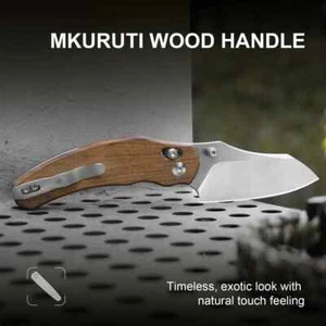 Kizer Cutlery Bulldog Folding Knife 3" Nitro V Steel Blade Mkuruti Wood Handle - Picture 1 of 20