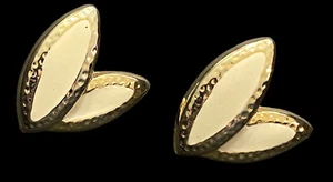 vintage Pierced earrings cream and gold Toned Leaf Shaped 1” X .75” - Picture 1 of 9