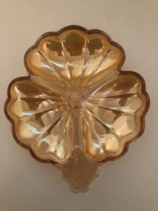 Vintage Iridescent Marigold Carnival Glass Three Leaf Clover Shape Dish  - Picture 1 of 5